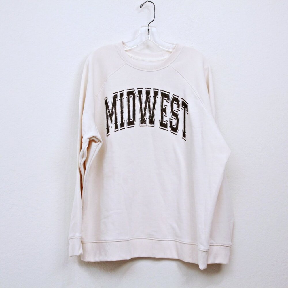 NWOT Korye Midwest Crew Neck Graphic Sweatshirt Ivory Brown‎ Women XL